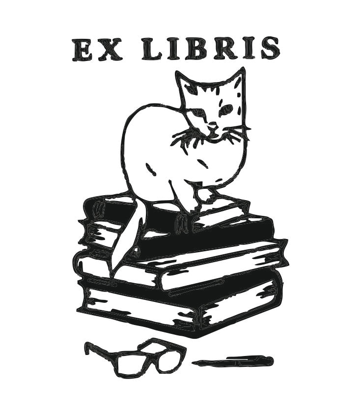 Tampon ex-libris Chat Bibliothécaire