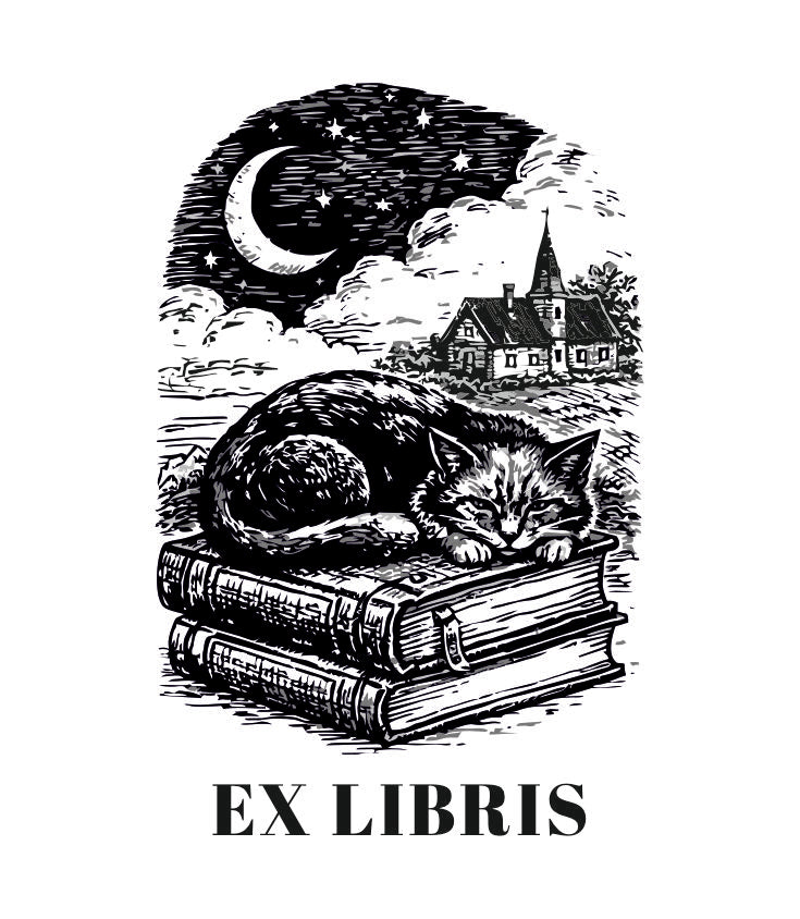 Tampon ex-libris Chat Rêveur